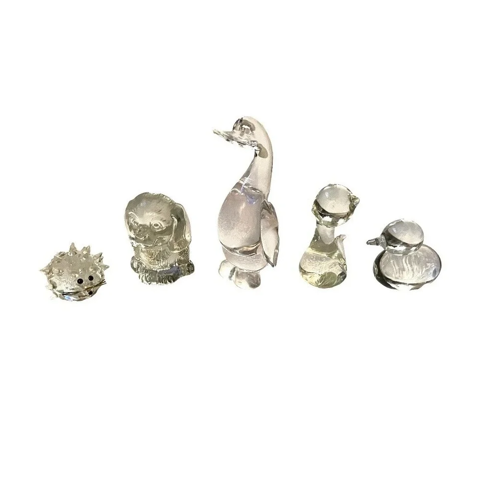 Swarovski Goeble‎ Dog Cat Goose Duck And Hedgehog Figurines 5 Paperweights